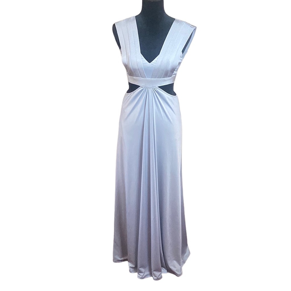 bebe baby blue long formal dress cut out sides XS